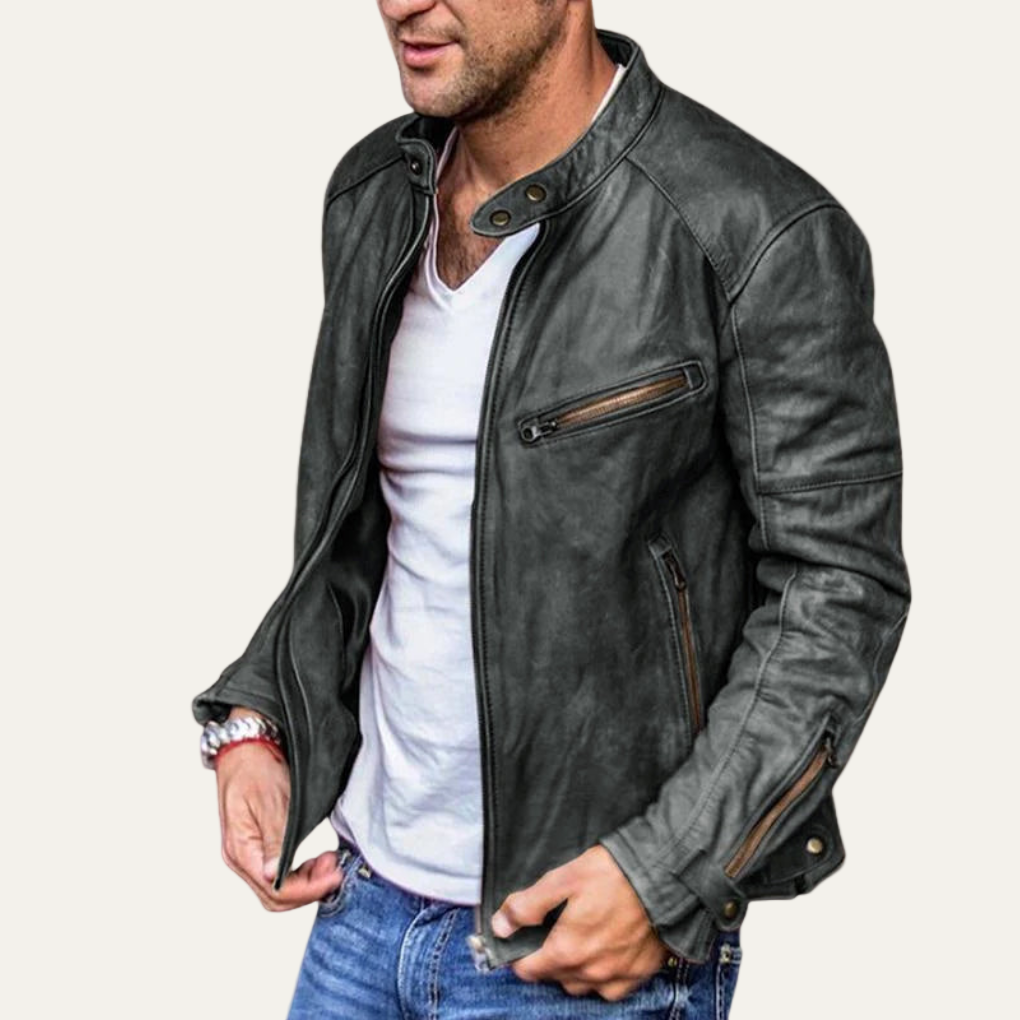 Men’s Vintage Faux Leather Stand Collar Moto Jacket