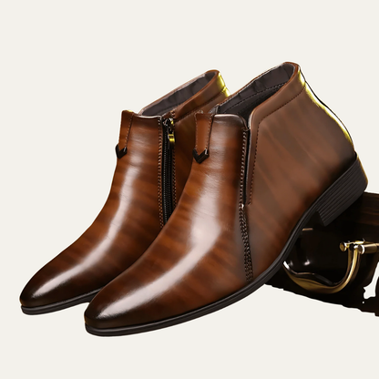 Men’s Polished Leather Dress Boots with Side Zipper