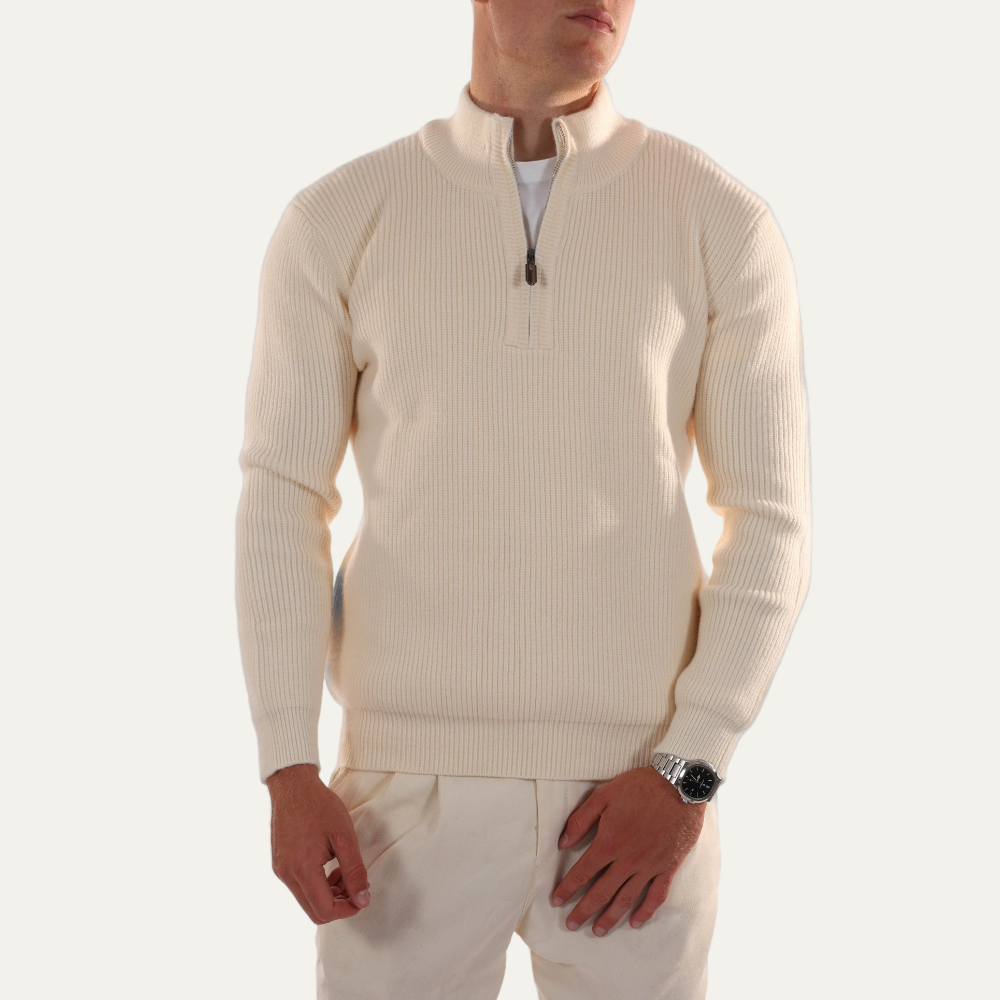 Men’s Stand Collar Quarter Zip Rib Knit Sweater
