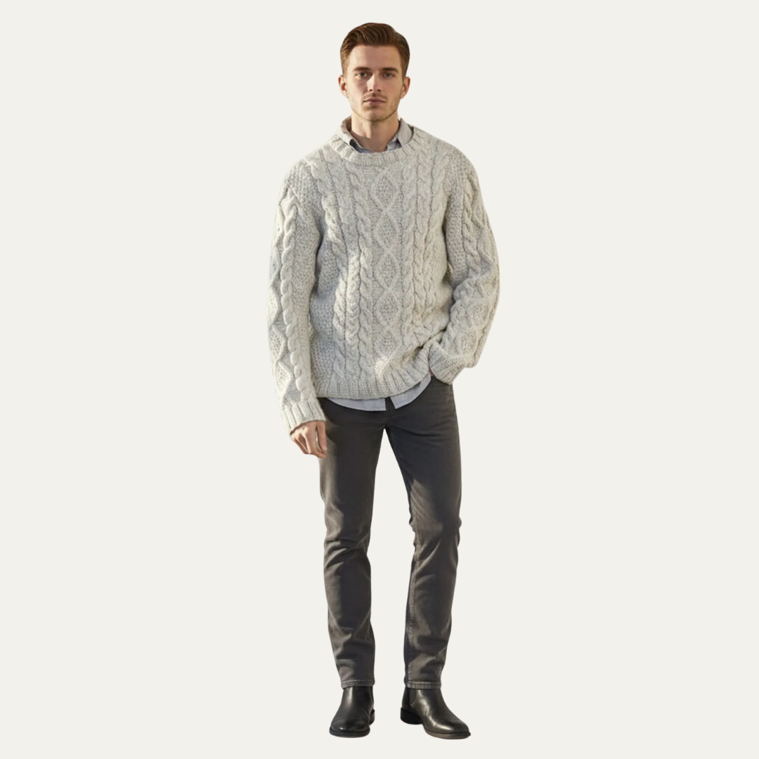 Men’s Chunky Cable Knit Crew Neck Sweater