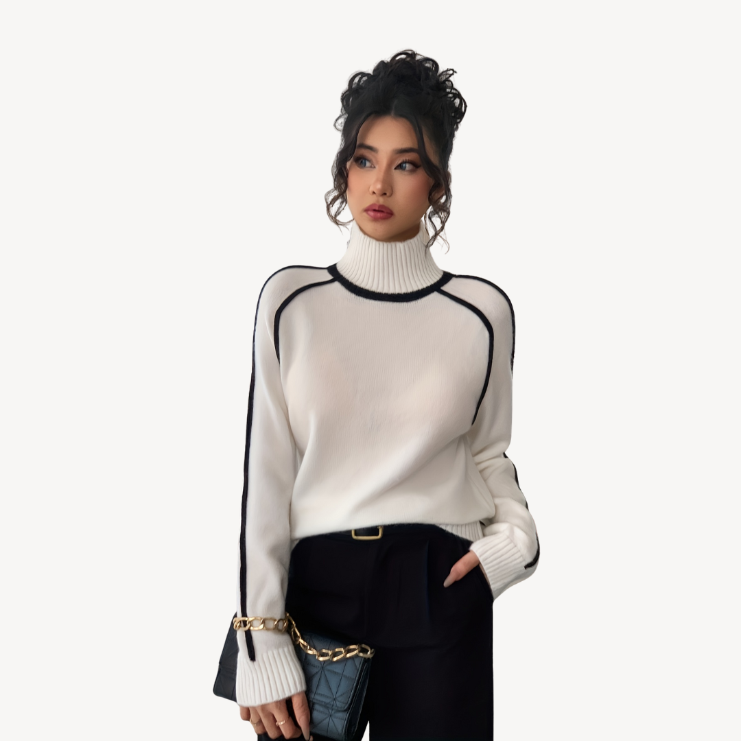 Women’s White Ribbed Turtleneck Sweater