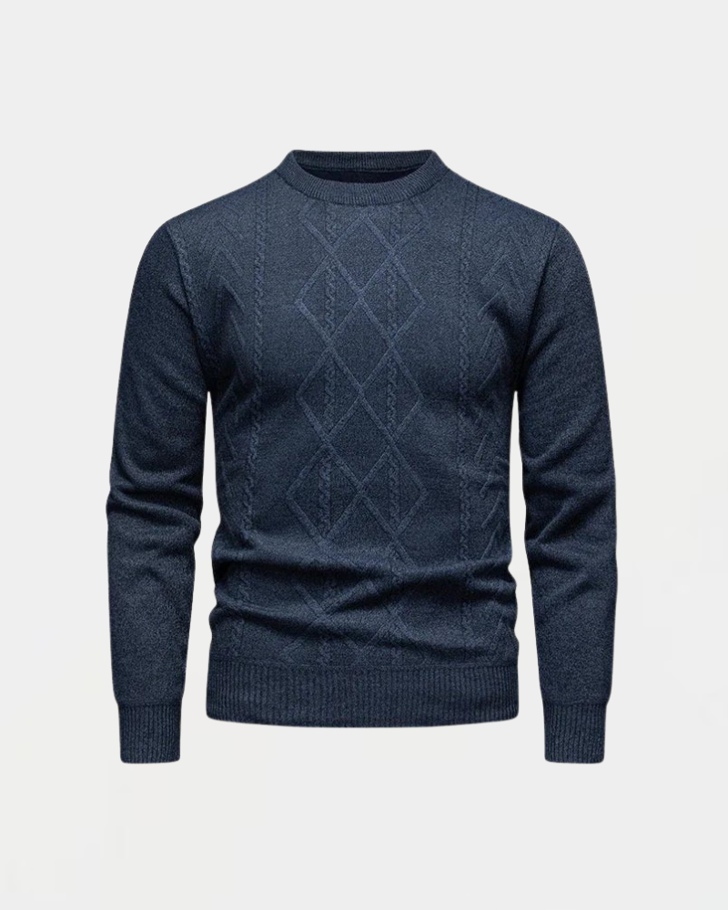 Men's knitted sweater with a round neckline and diamond pattern