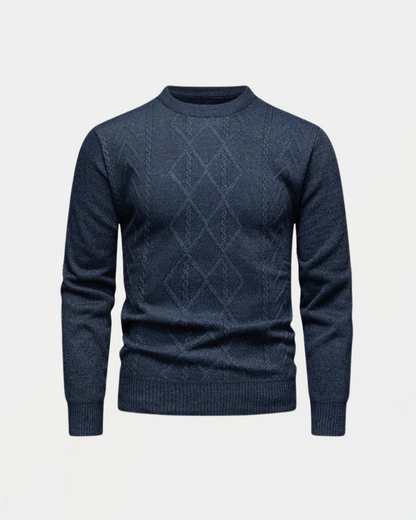 Men's knitted sweater with a round neckline and diamond pattern