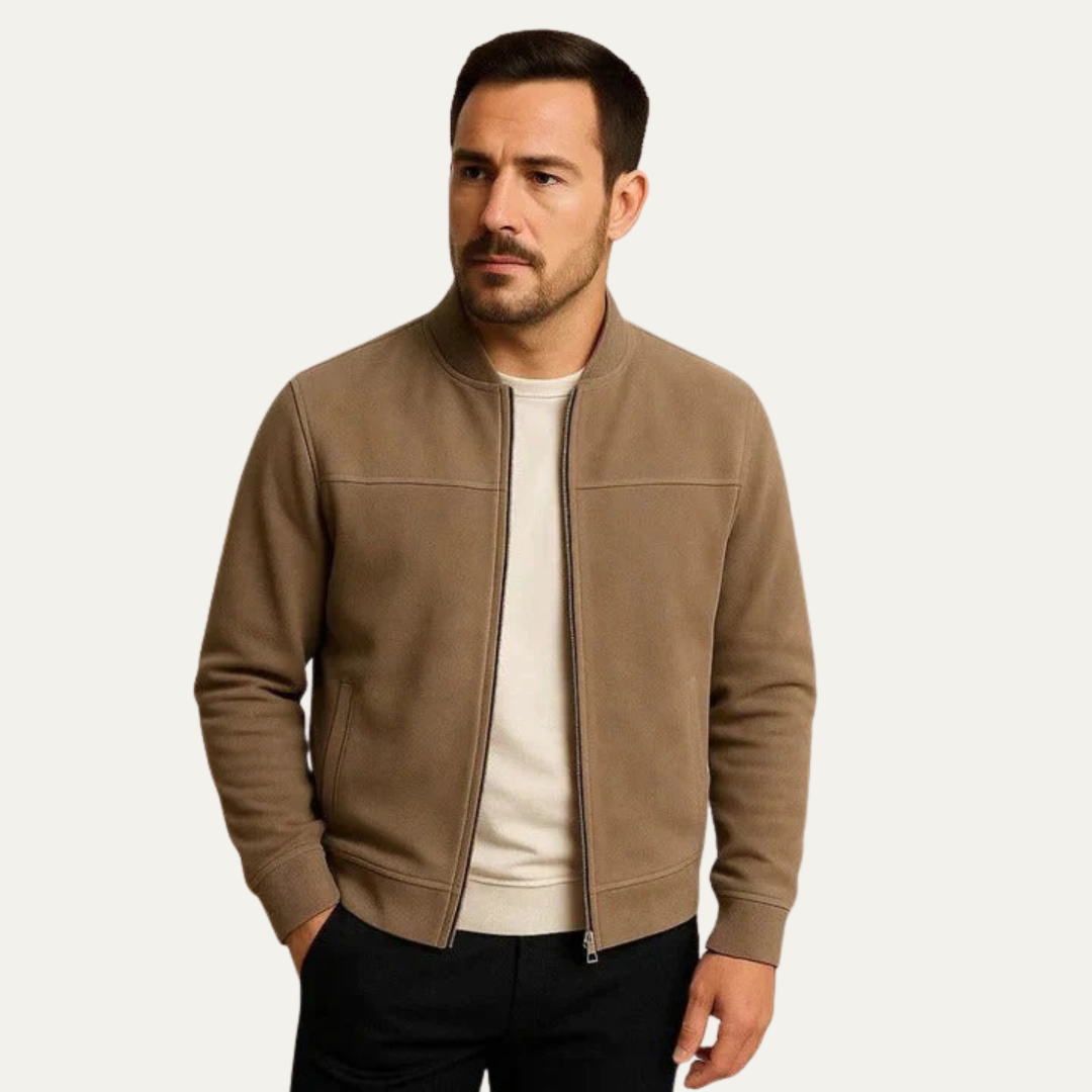Men’s Suede Texture Classic Zip Bomber Jacket