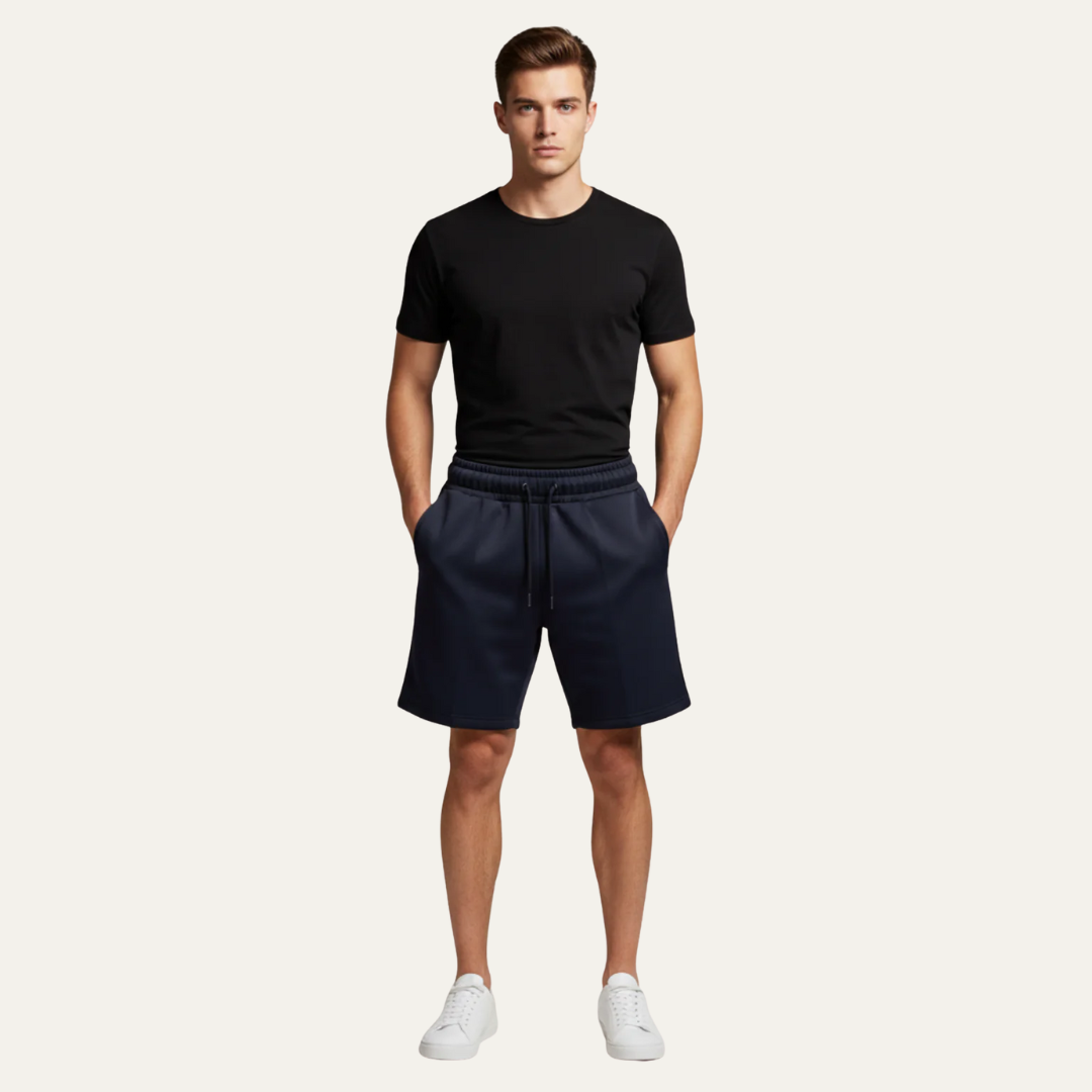 Men’s Casual Mid Thigh Knit Shorts with Stitched Crease