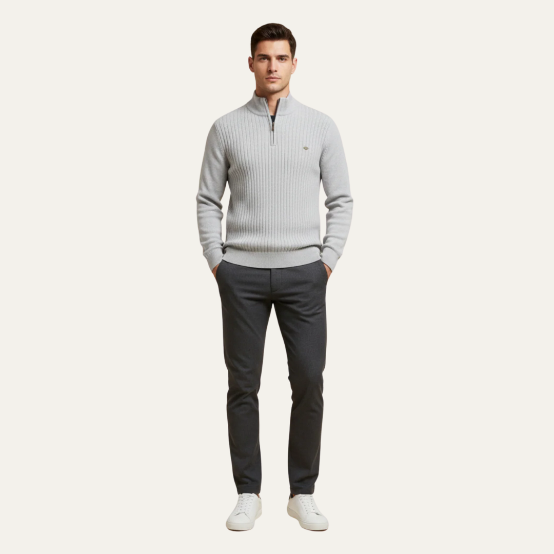 Men’s Heavy Ribbed Quarter Zip Mock Neck Sweater
