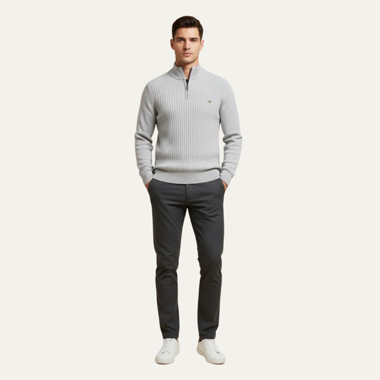 Men’s Heavy Ribbed Quarter Zip Mock Neck Sweater