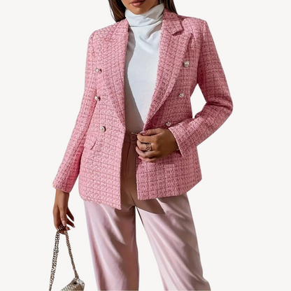 Plus Size Women's Double-Breasted Tweed Blazer