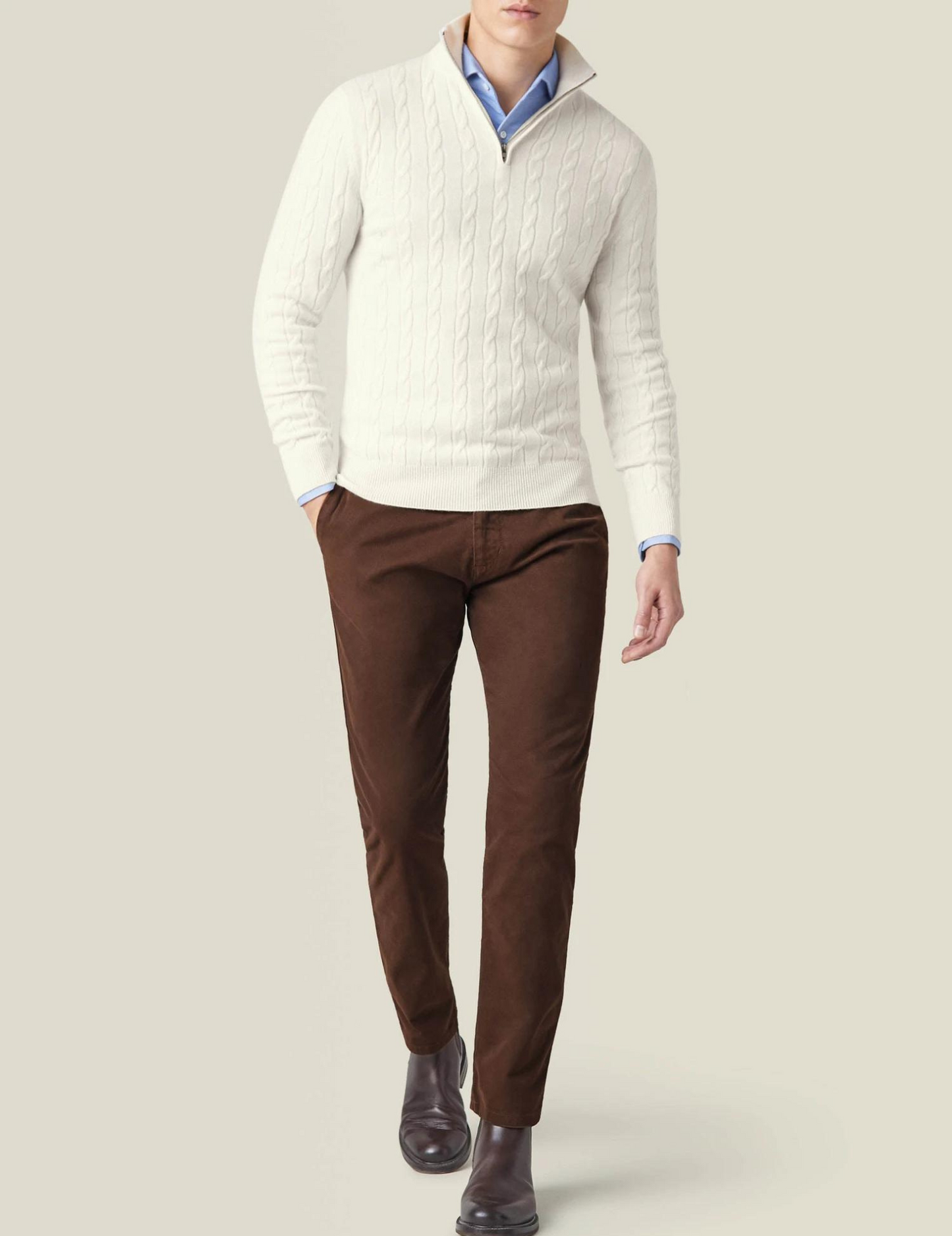 Stylish Cable Knit Zipper Sweater