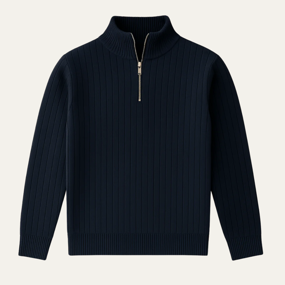 Men’s Mock Neck Quarter Zip Ribbed Sweater