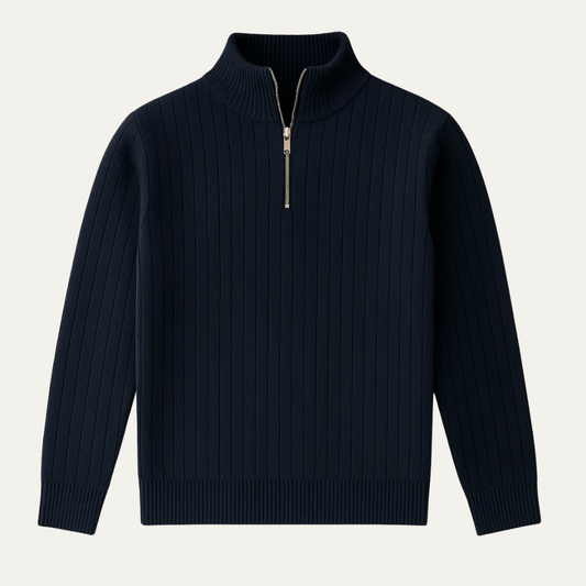 Men’s Mock Neck Quarter Zip Ribbed Sweater