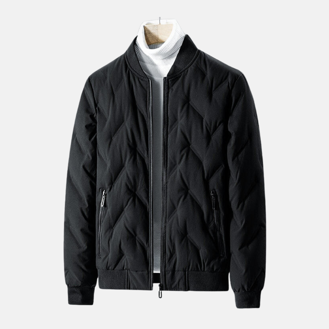 Men’s Quilted Jacket – Regular Fit – Ribbed Collar and Cuffs – Zipper Pockets
