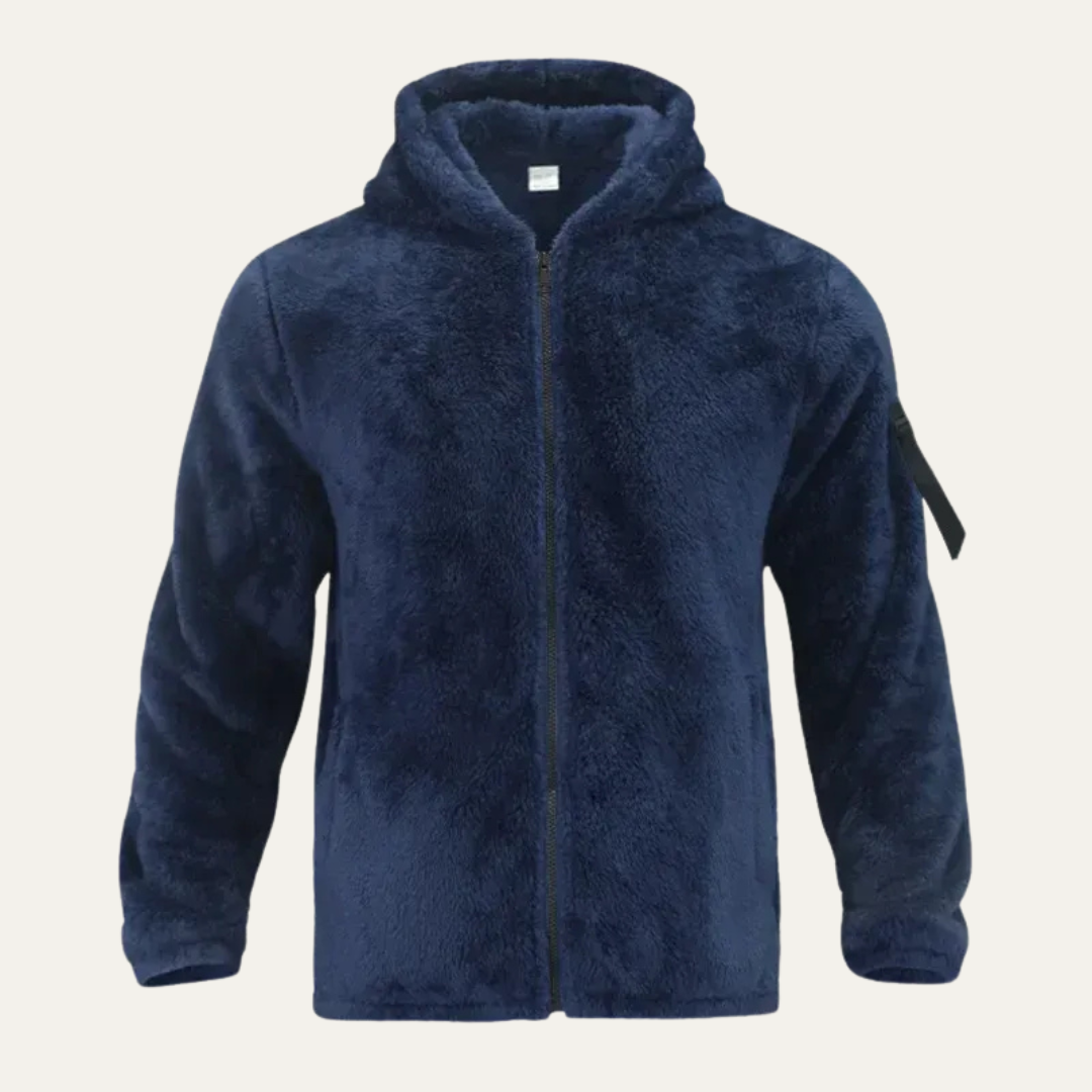 Men’s Cozy Sherpa Hooded Jacket with Sleeve Utility Pocket