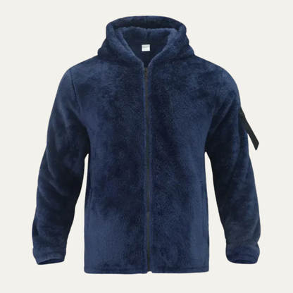 Men’s Cozy Sherpa Hooded Jacket with Sleeve Utility Pocket