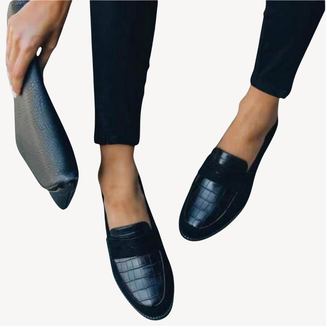 Women's Leather Orthopedic Loafers Croc Pattern Flats