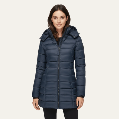 Women’s Fitted Mid-Length Hooded Puffer Coat