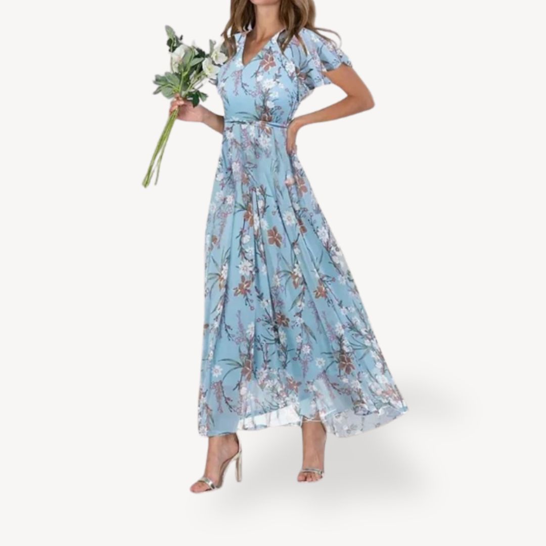V-Neck Floral Maxi Dress Polyester Women