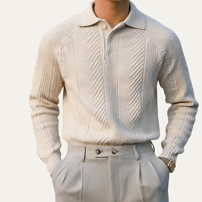 Men’s Textured Chevron Knit Polo With Zip Neck