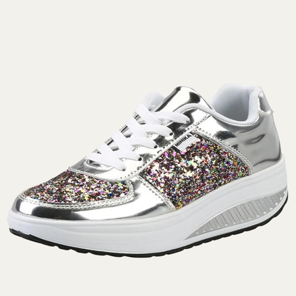 Women’s Reflective Glitter Panel Platform Fashion Sneaker