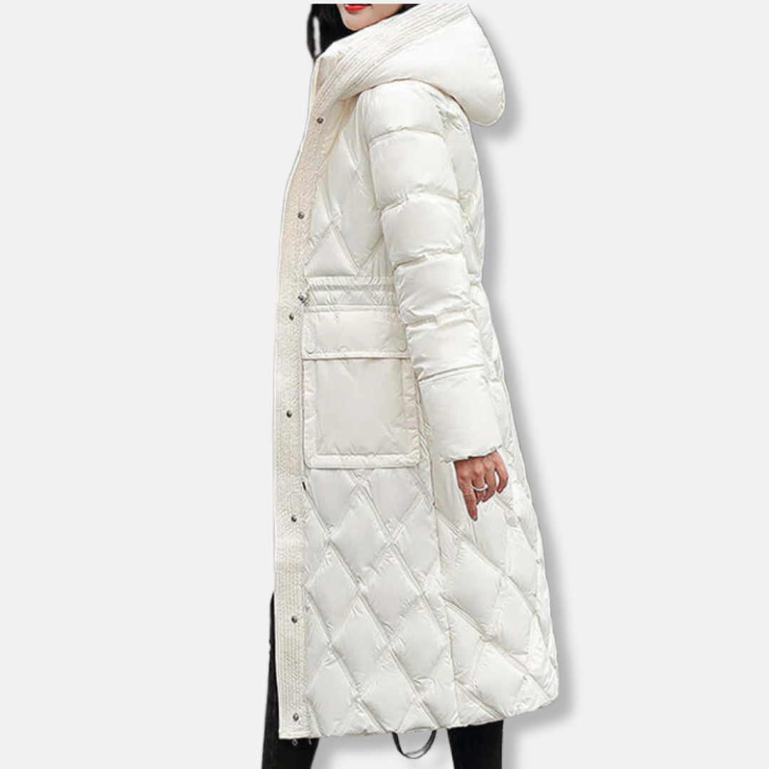 Rosie Quilted Puffer Coat | Hooded Knee-Length Coat