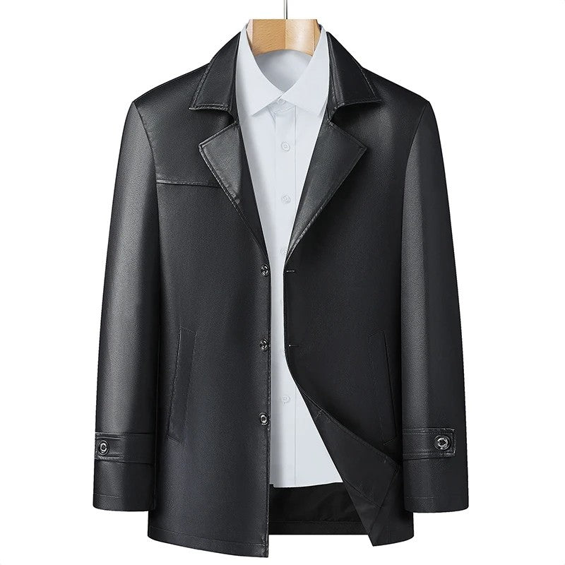 Luxury Faux Leather Trench Coat - BritishElegance