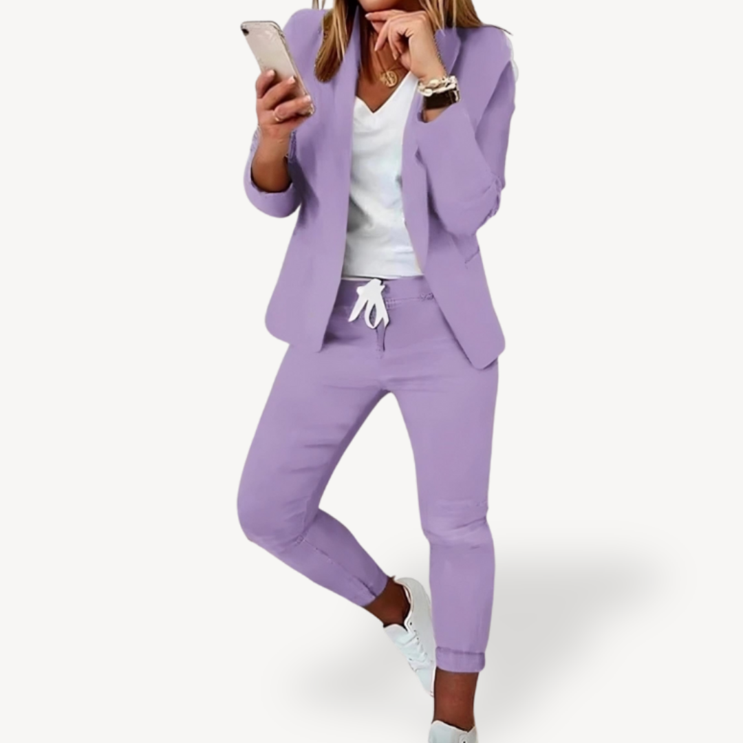 Women's Casual Blazer Jogger Suit Set Cotton Blend