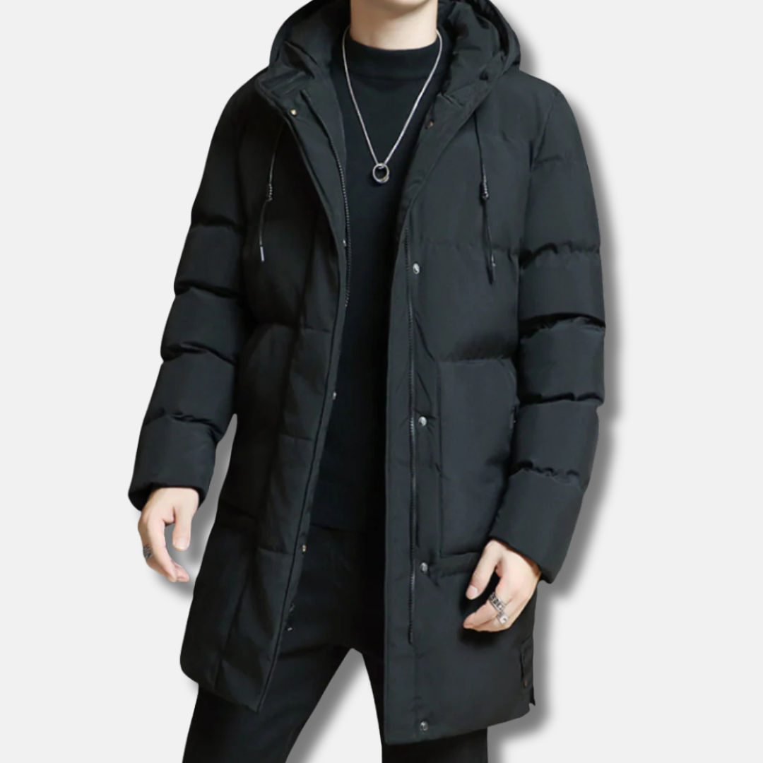 Theodore Puffer Jacket | Quilted Hooded Mid-Thigh Jacket