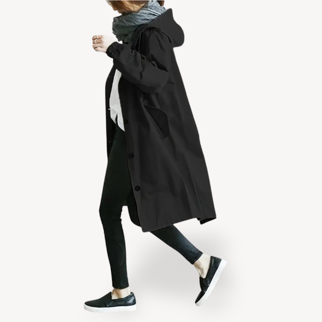Women's Black Hooded Long Coat