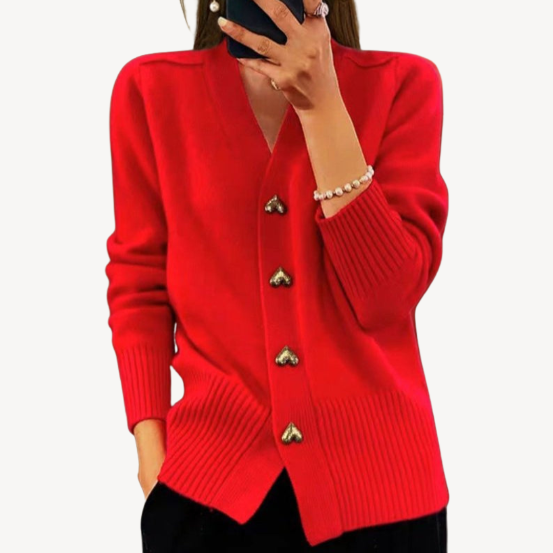 Knit Cardigan with Heart Buttons for Women