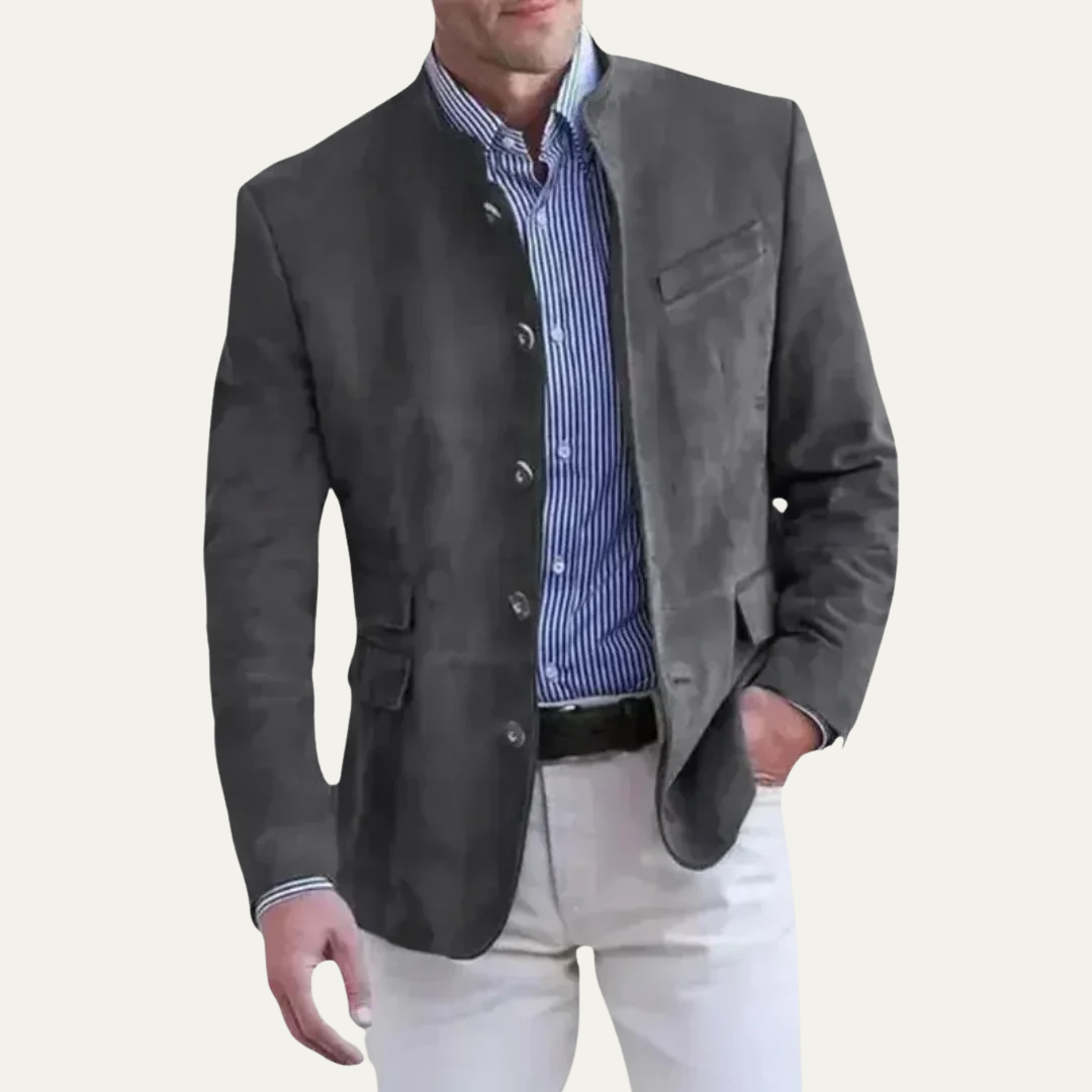 Men’s Suede Look Stand Collar Blazer
