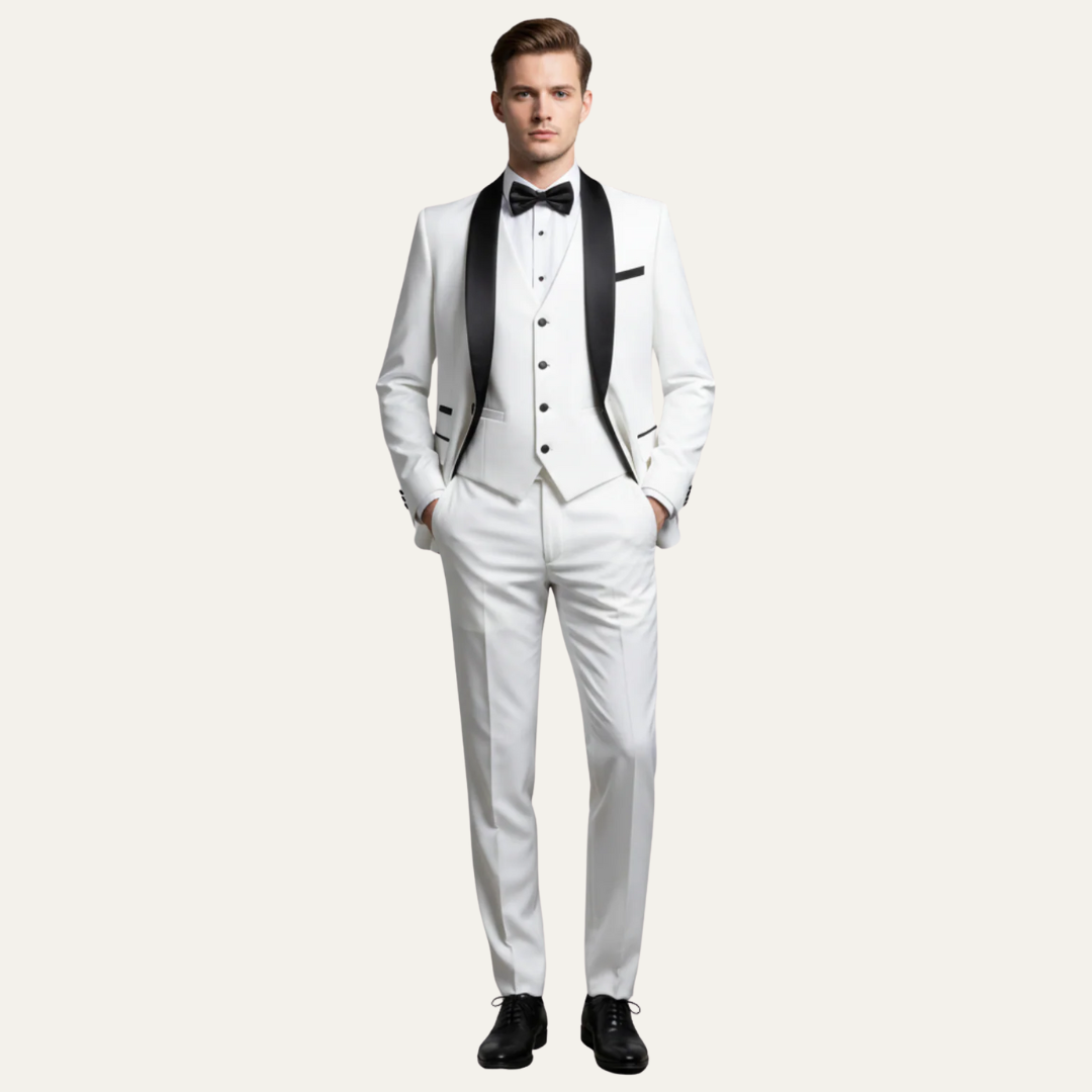Men’s Satin Lapel Tuxedo Three Piece Suit
