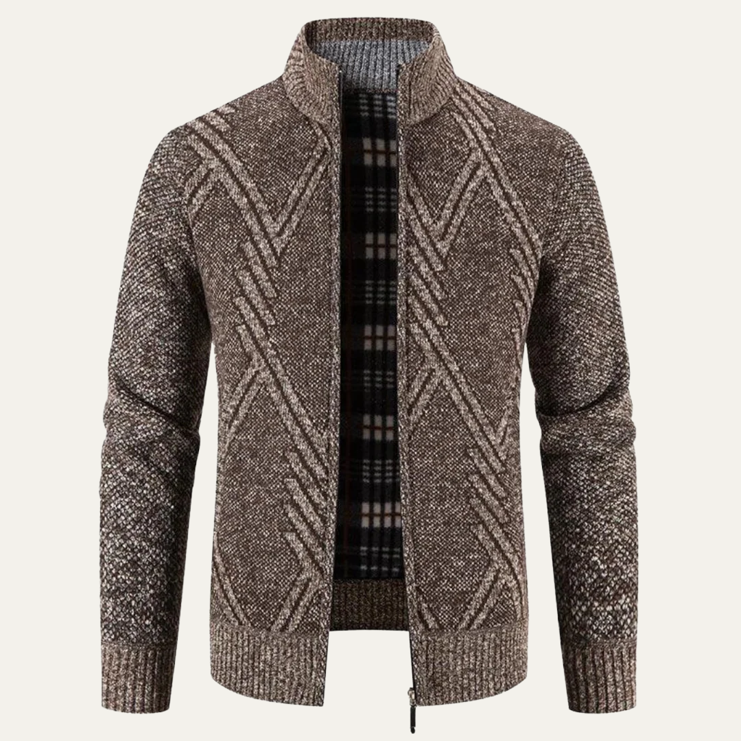 Men's Full Zip Knit Cardigan with Standing Collar