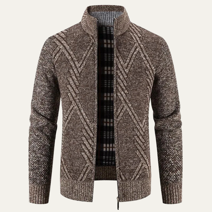 Men's Full Zip Knit Cardigan with Standing Collar