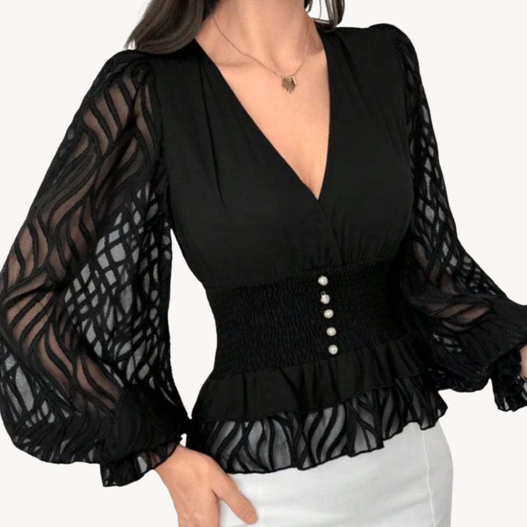Black Sheer Sleeve Peplum Top