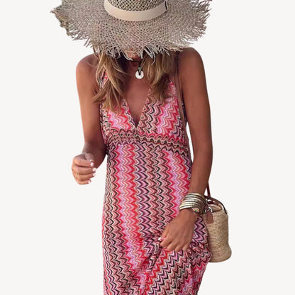 Women's Colorful Zigzag Knit Maxi Dress