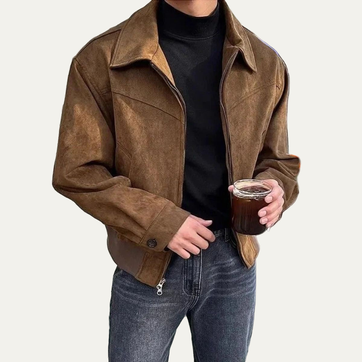 Men’s Suede Look Full Zip Trucker Shirt Jacket