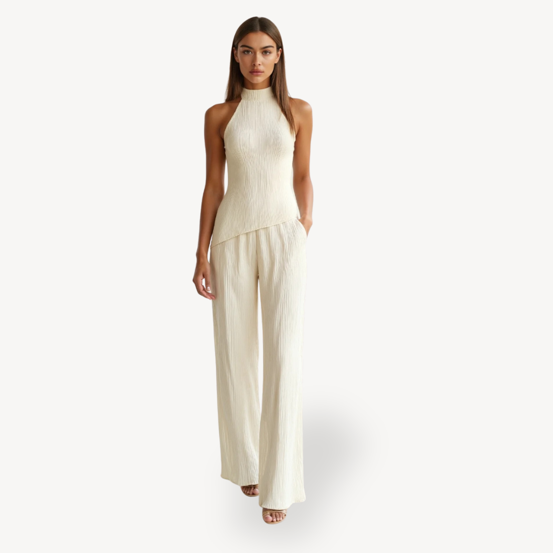 High-Neck Pleated Knit Two-Piece Set Women