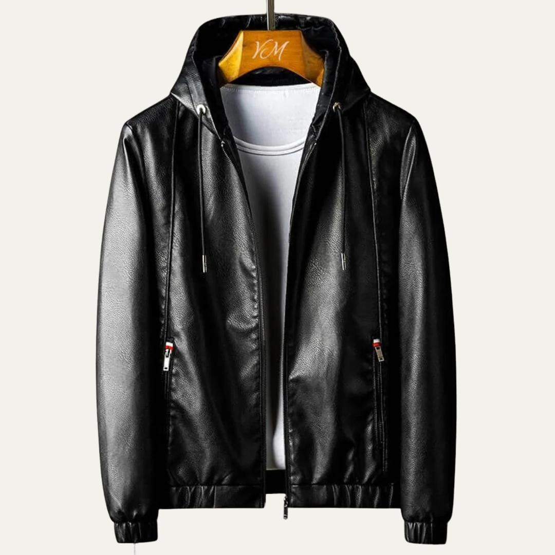 Men’s Pebbled Faux Leather Hooded Jacket