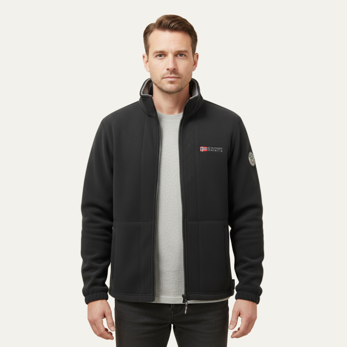 Men’s Textured Fleece High Collar Zip Jacket