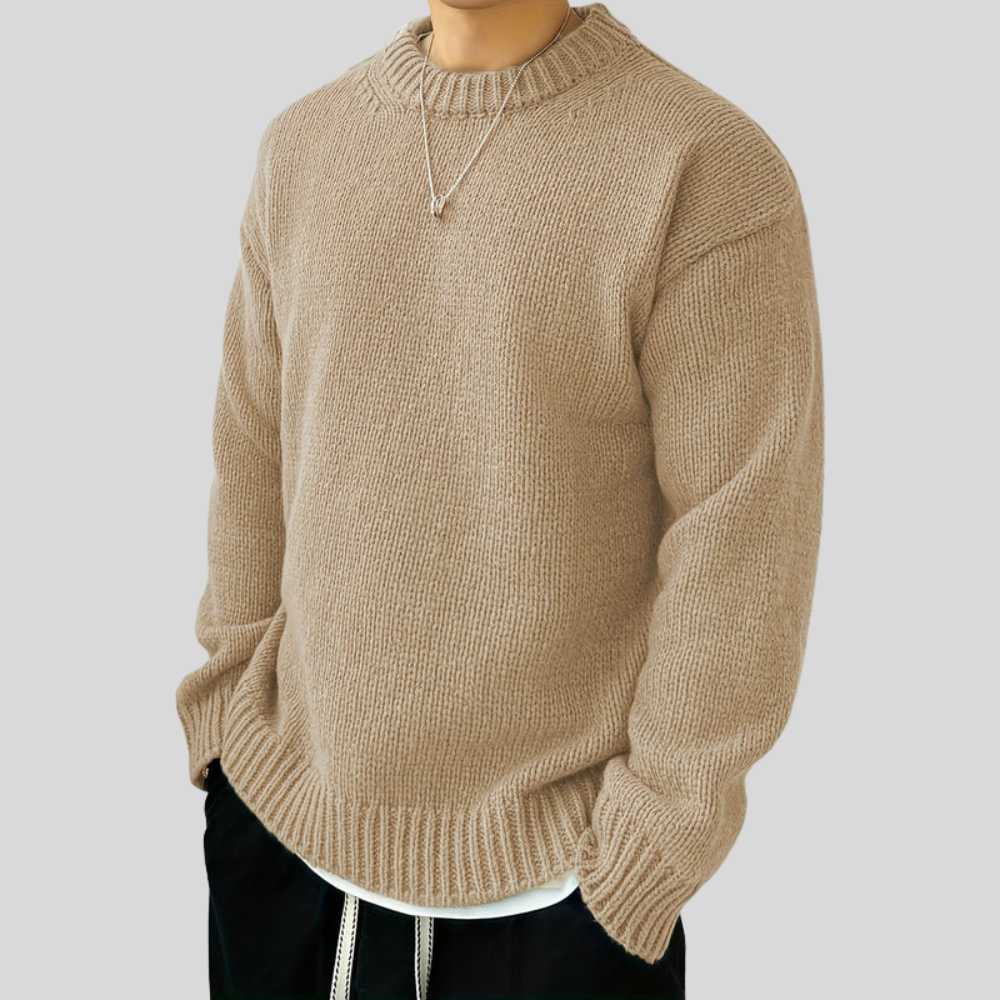 Men’s Oversized Heavy Rib Knit Crew Neck Sweater