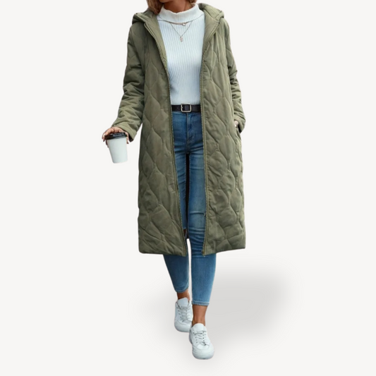 Women's Green Quilted Hooded Winter Coat