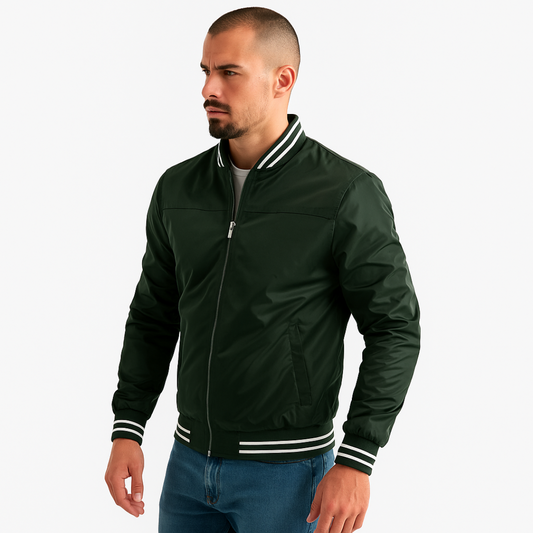 Men’s Classic Striped Trim Bomber Jacket