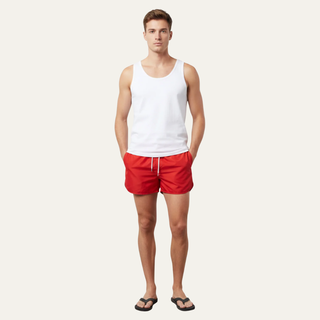 Men’s Short Cut Swim Trunks with Rounded Hem
