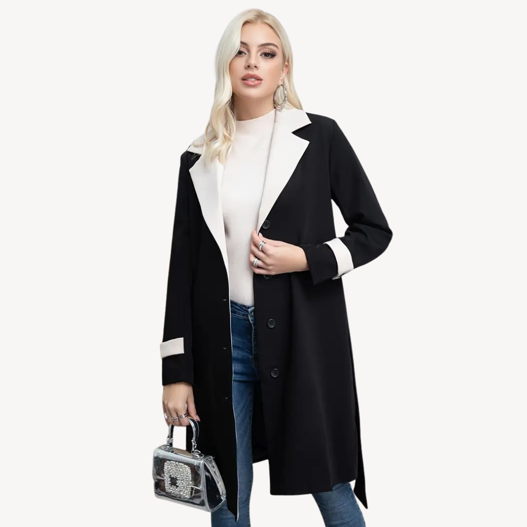 Women's Two Tone Long Sleeve Trench Coat