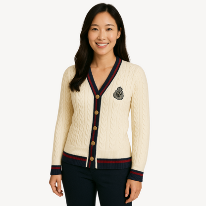 Women's V-Neck Preppy Style Cardigan Sweater
