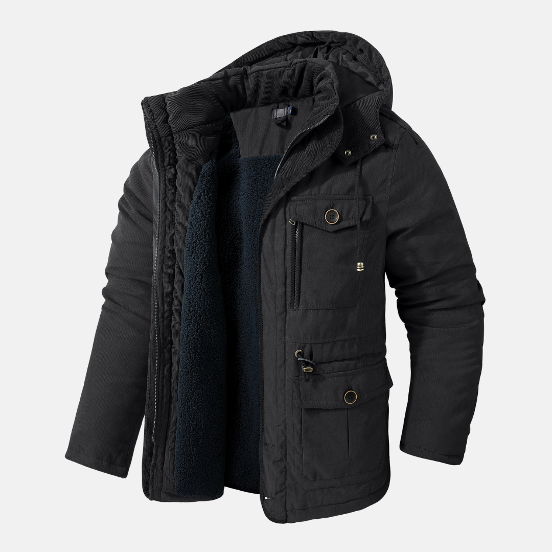 Men’s Parka Jacket – Regular Fit – Sherpa Lined – Ribbed Hood – Utility Pockets