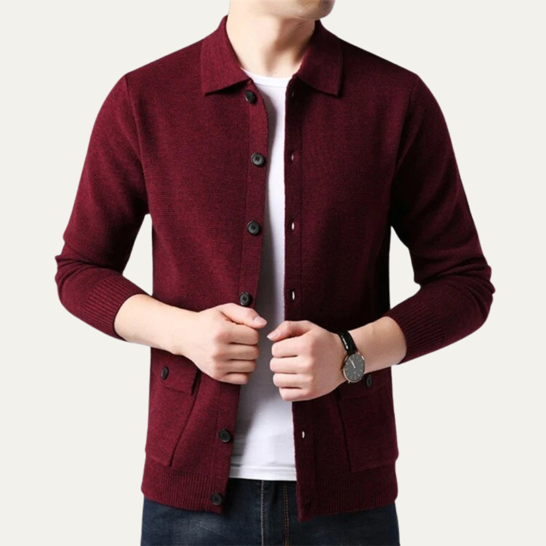 Men’s Knit Button Front Cardigan with Shirt Collar