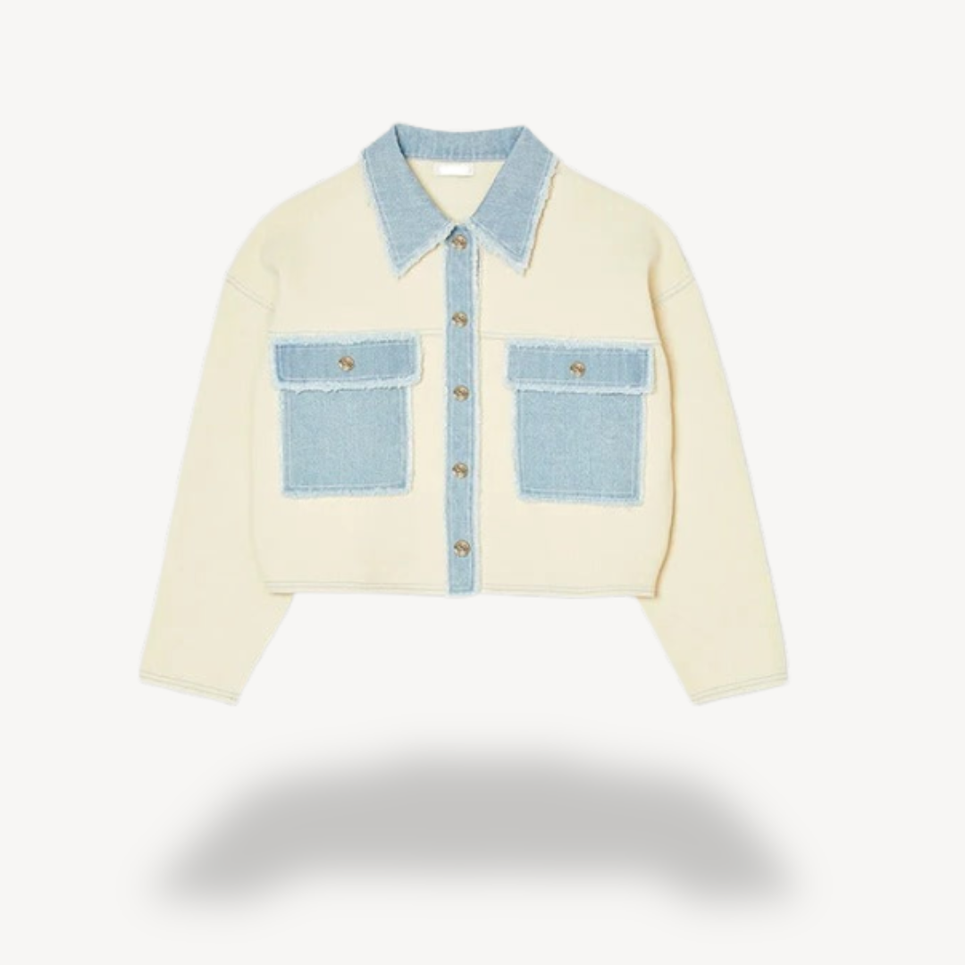 Denim Colorblock Button-Up Jacket