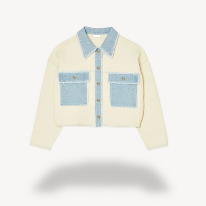 Denim Colorblock Button-Up Jacket