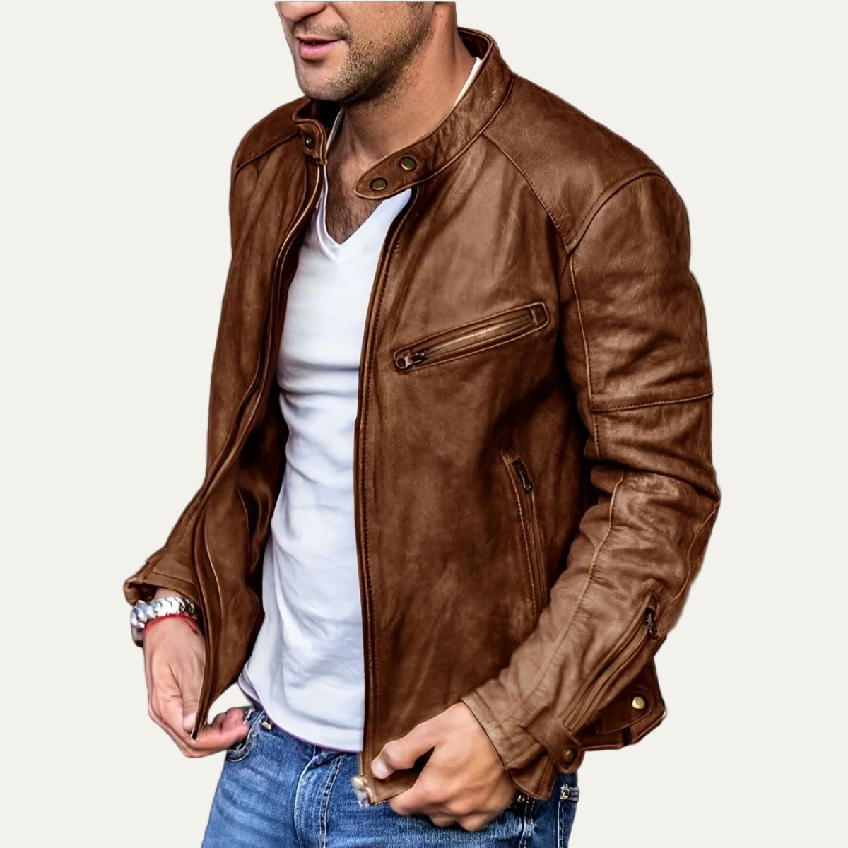 Men’s Racer Style Faux Leather Jacket